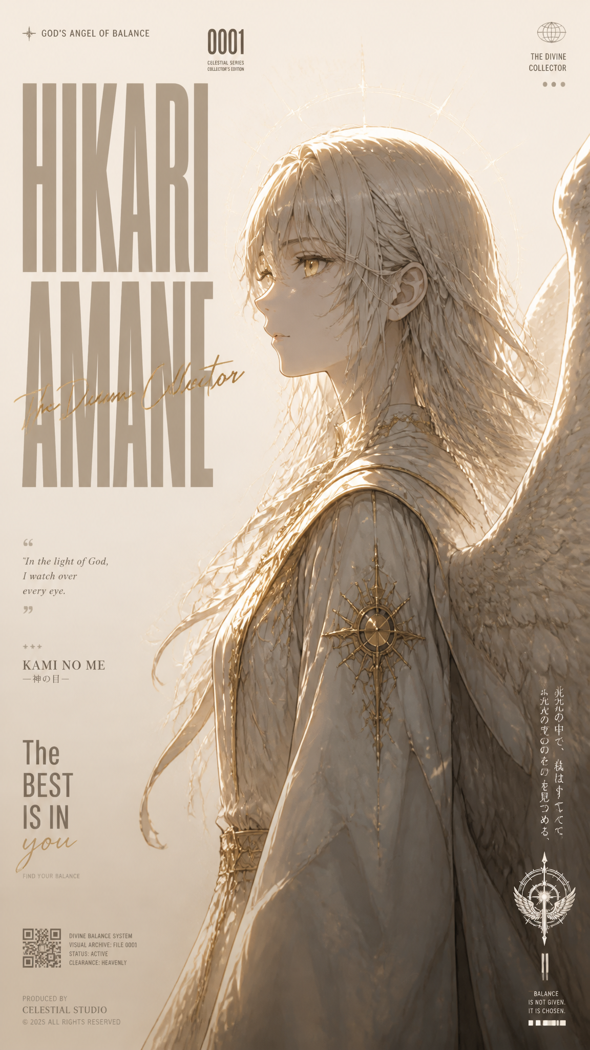 A minimalist high-fashion anime poster in vertical 9:16 format, featuring a side-profile …