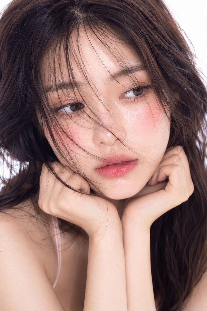 Ultra-realistic cinematic beauty portrait of a young Korean woman, soft dewy glass skin, …
