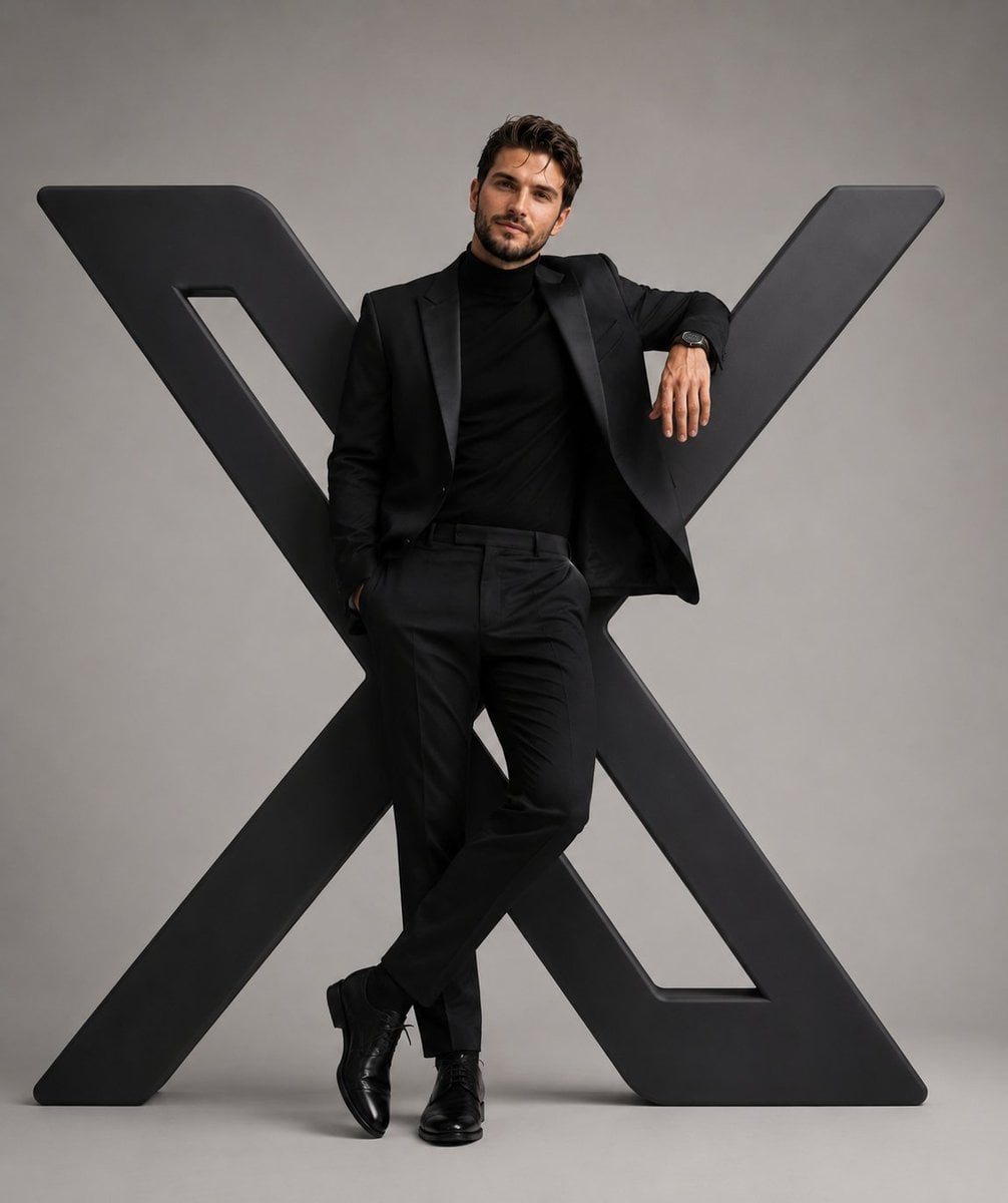 A hyper-realistic editorial photograph of a stylish man confidently interacting with the …