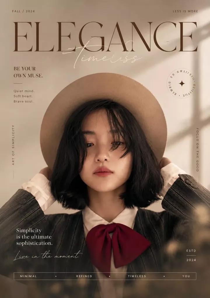 Ultra-realistic soft aesthetic fashion magazine cover portrait of a young East Asian girl…