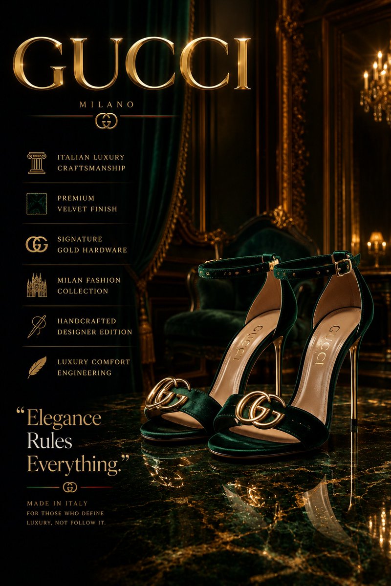 Create an ultra-premium luxury fashion advertisement poster for designer high heels inspi…
