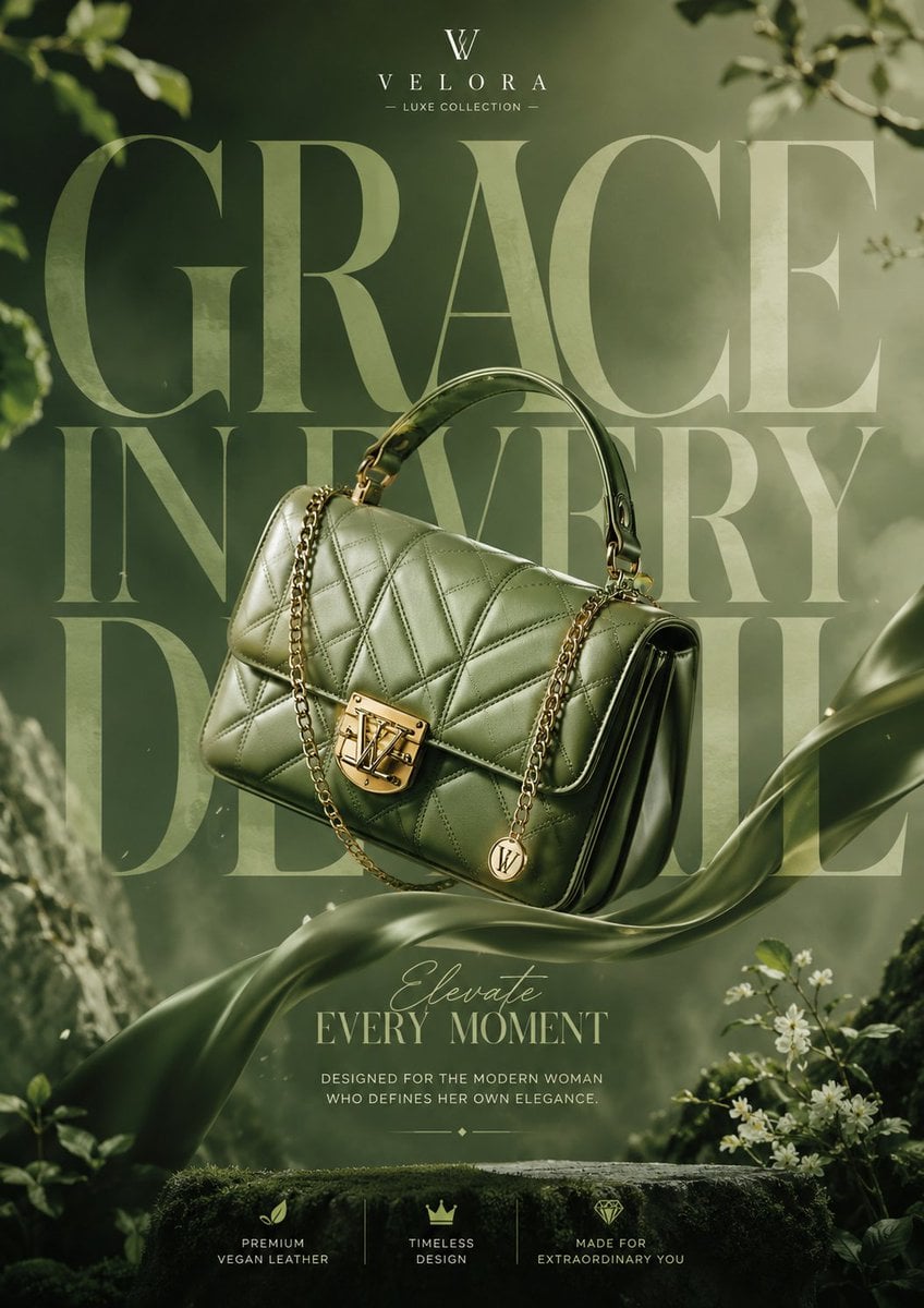 Generate a breathtaking luxury product advertisment of hand bag for girls, be creative wi…