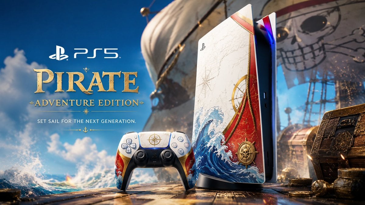 Create a premium cinematic advertising poster for a custom PS5 and matching DualSense con…