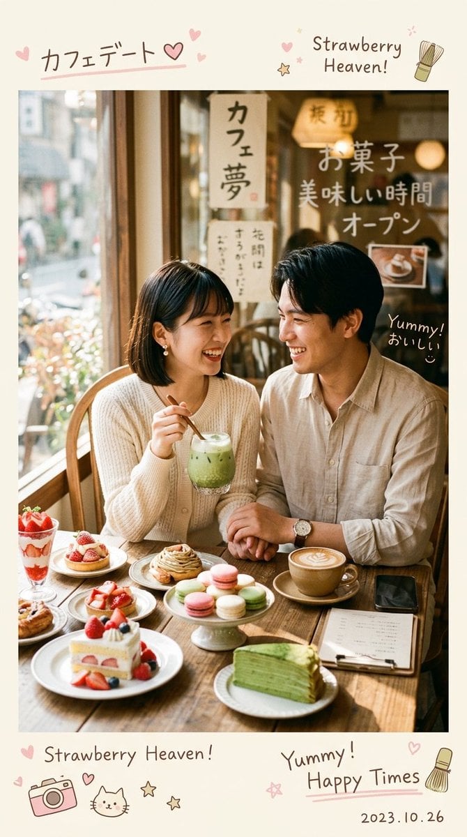 Ultra-realistic cozy Japanese-Korean café photography featuring a cute young [Japanese/Ko…