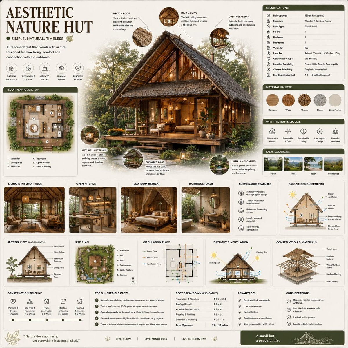 Create a premium square reference-style architectural infographic centered around a beaut…