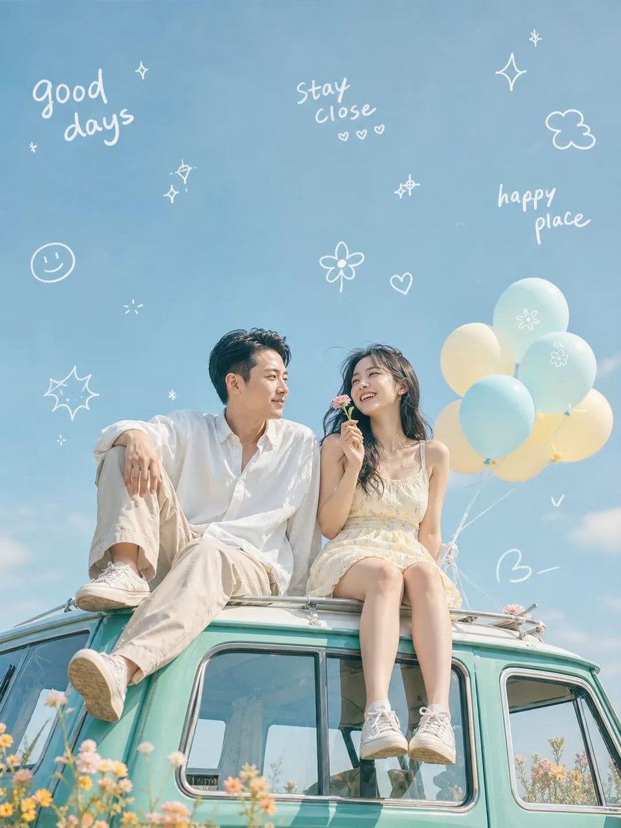 An ultra-realistic cinematic dreamy lifestyle photo of a young woman sitting alone on top…