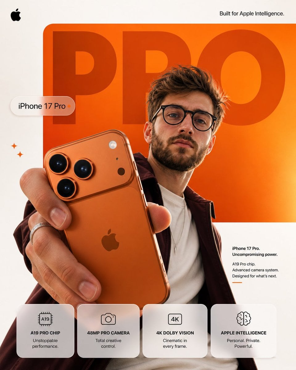 Create a premium Apple-style smartphone advertisement poster in 4:5 vertical format, ultr…