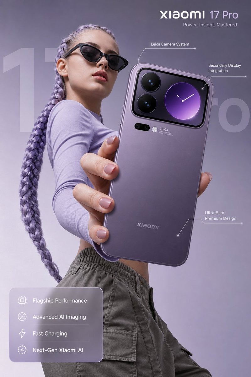 Ultra-realistic premium smartphone advertisement, featuring a confident young woman in he…