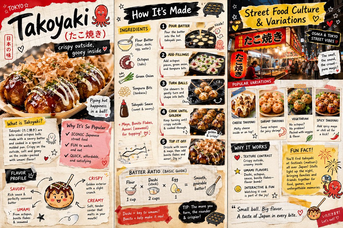 Create a vibrant, colorful 3-page zine-style infographic about a trendy international str…