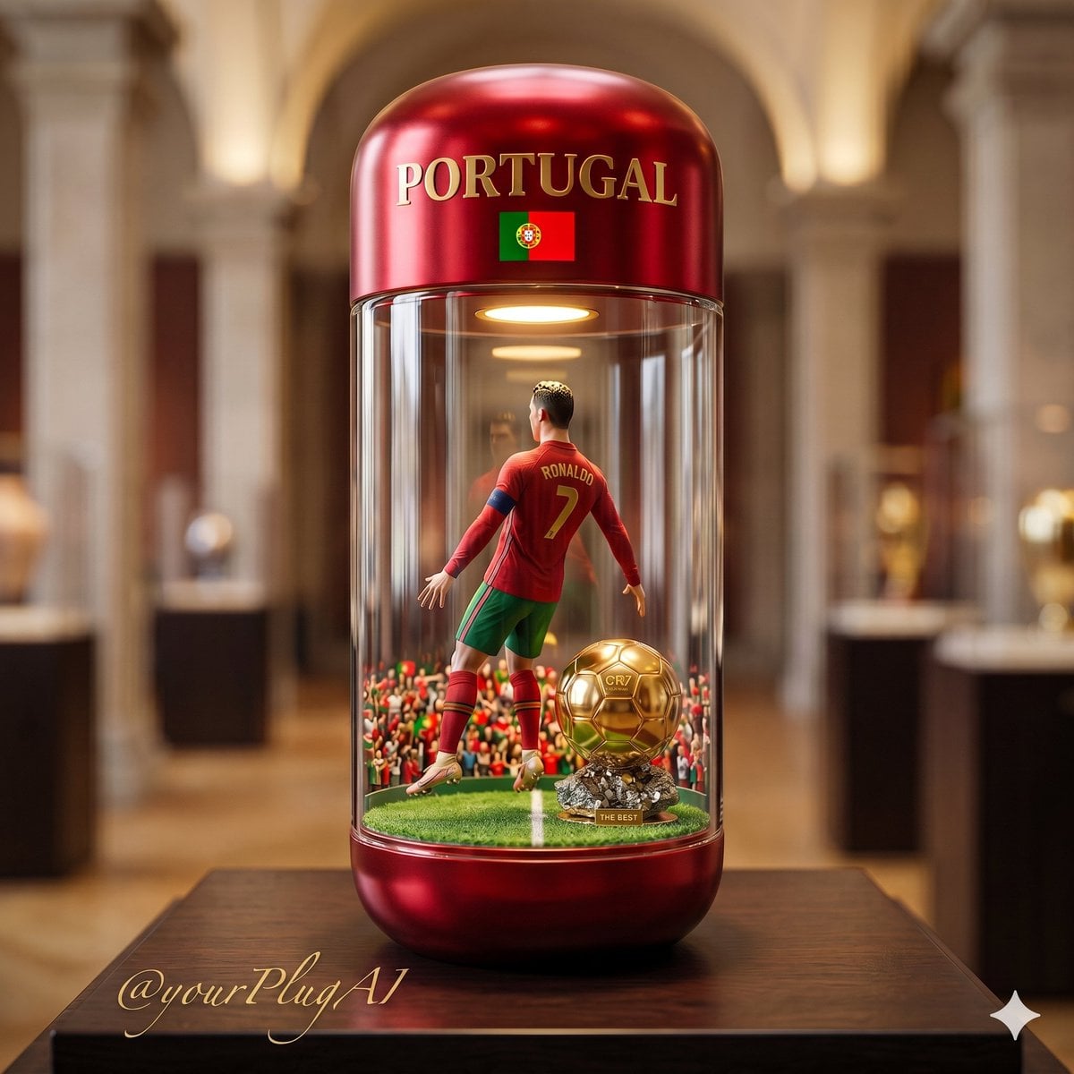 A hyper-realistic macro commercial product photograph of a large [capsule/dome/display ob…