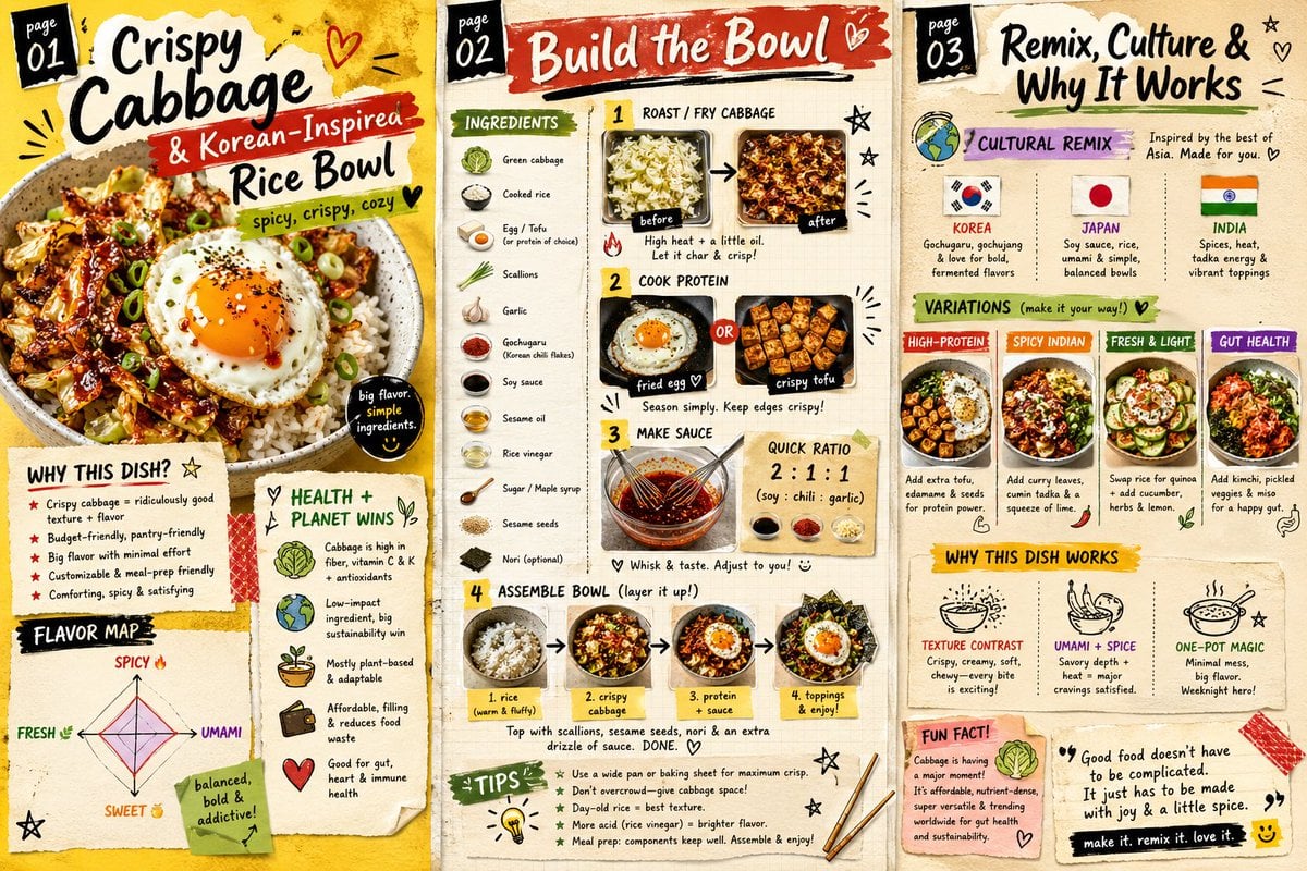 A sleek, modern 3-page editorial food magazine spread shown as three vertical panels side…