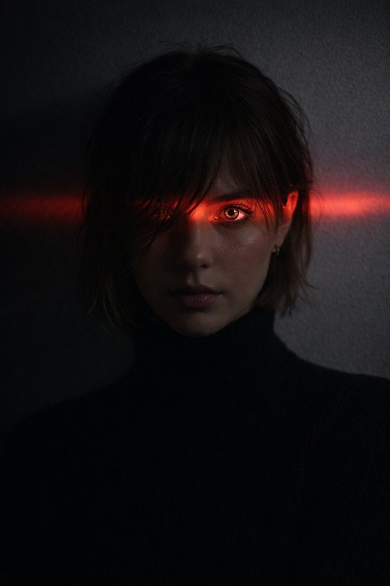 Ultra-realistic dramatic portrait of a man or woman (from uploaded image), messy hair ove…
