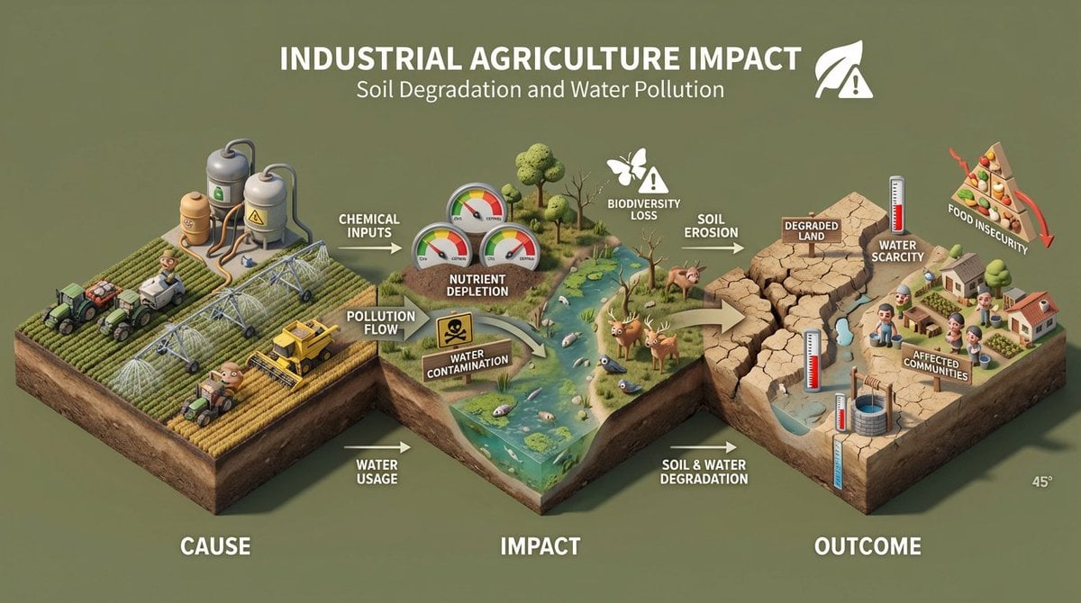 Build an isometric miniature 3D diorama explaining the environmental impact of [ACTIVITY …