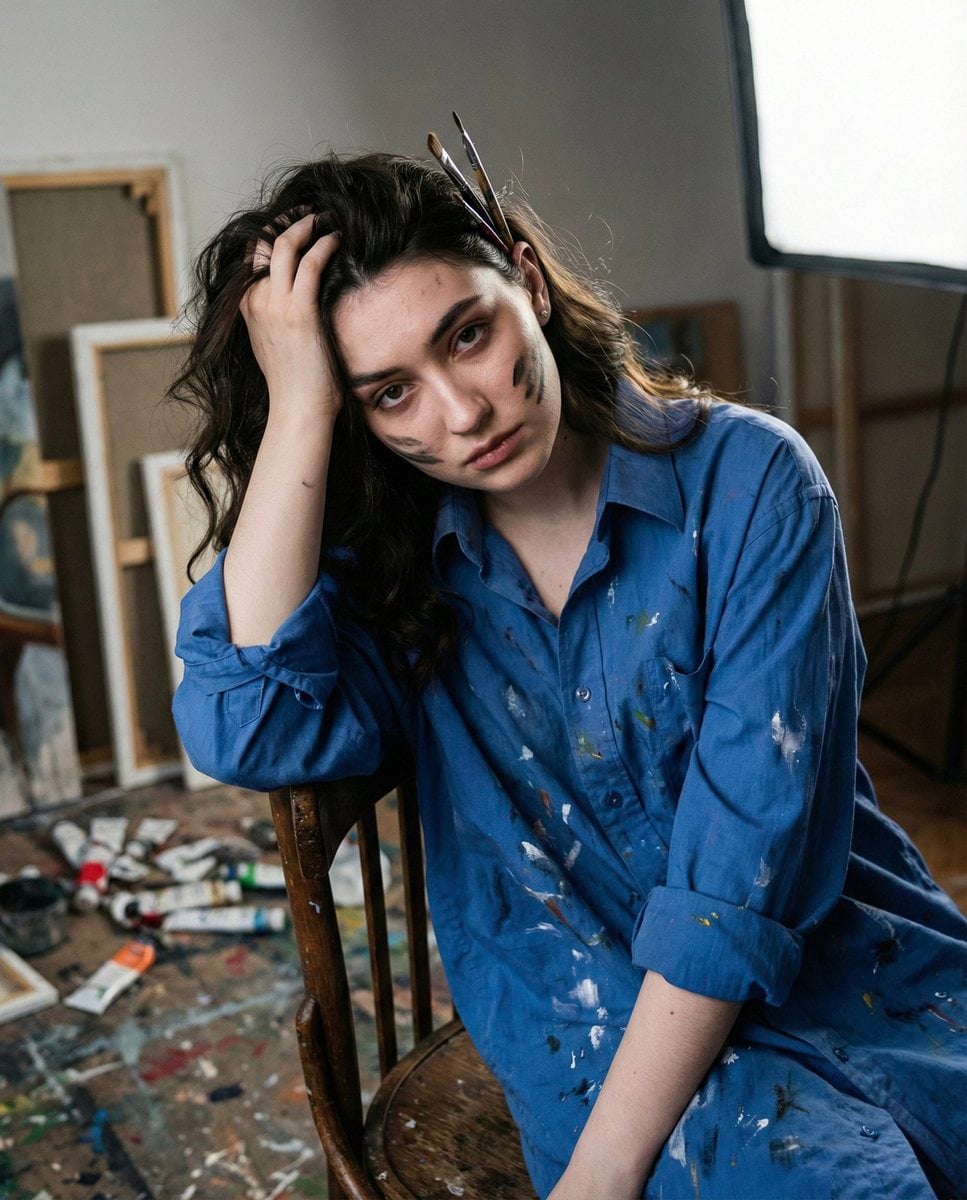• Concept: Artistic lifestyle, face preserved, tactile-provocative realism.