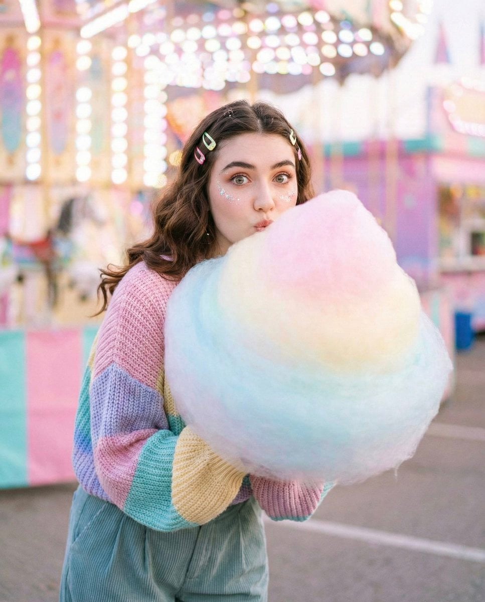 • Concept: Cozy-sweet editorial, face preserved, playful-soft realism.
