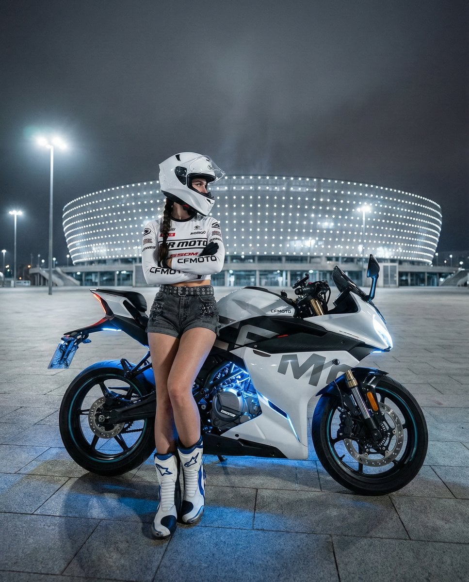 subject_details : demographics : Female motorcyclist. , hair : Dark