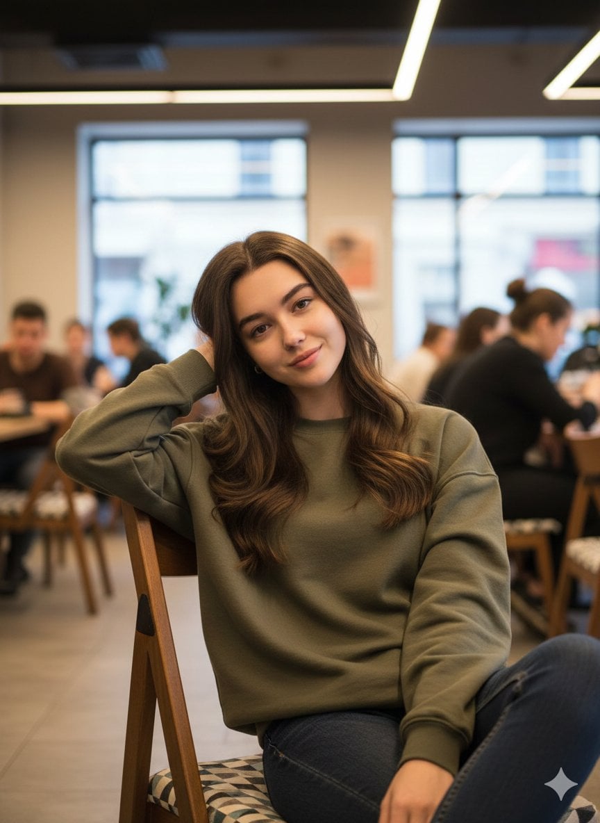 prompt : Ultra-realistic indoor lifestyle portrait of a young woman