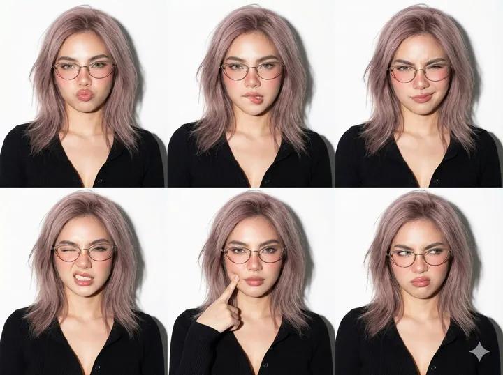 A professional photo collage in a 2x3 grid layout featuring six different headshots of a …