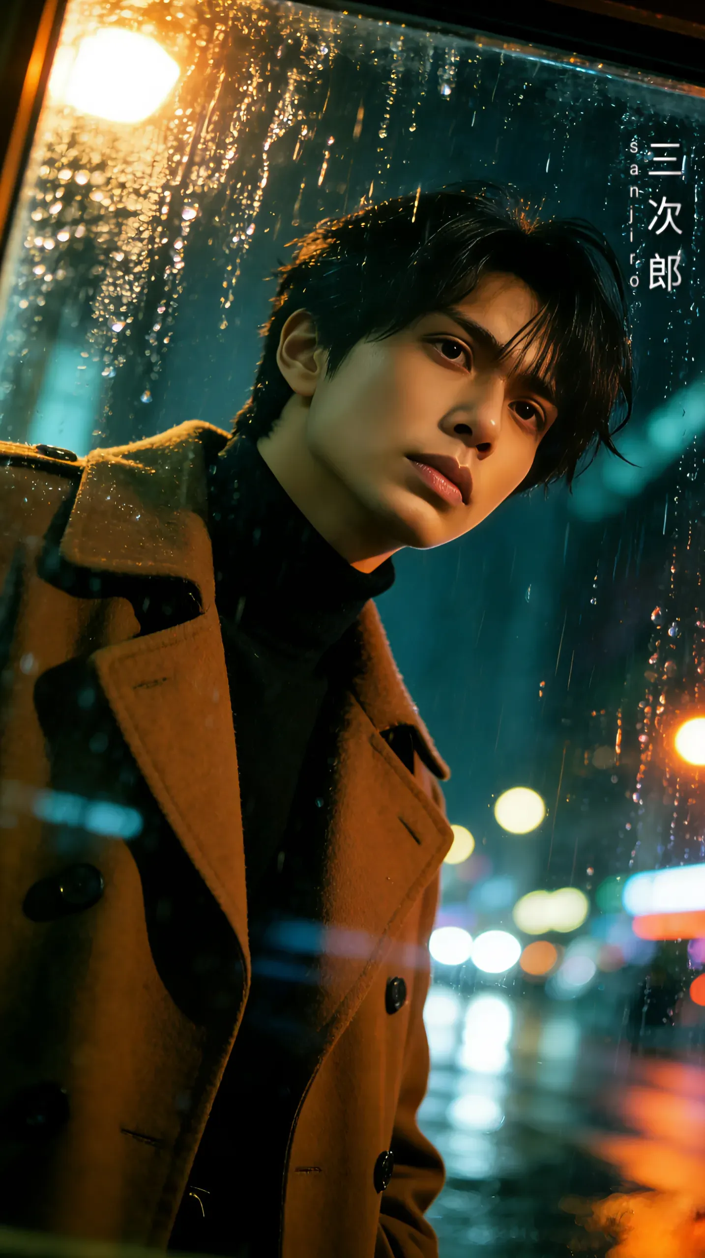 Neon Melancholy Through Rainy Glass