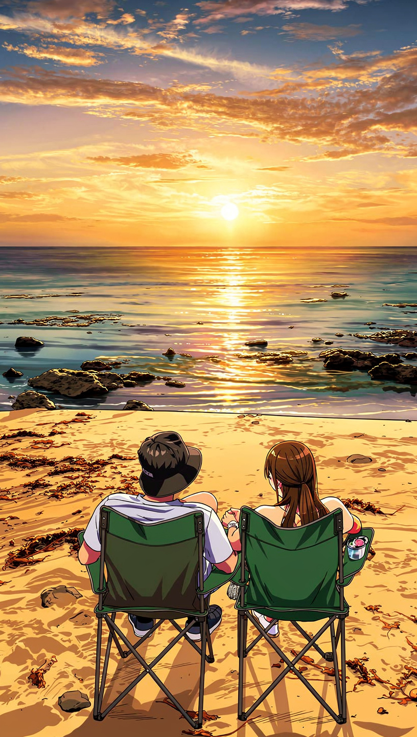Anime Couple Beach Sunset