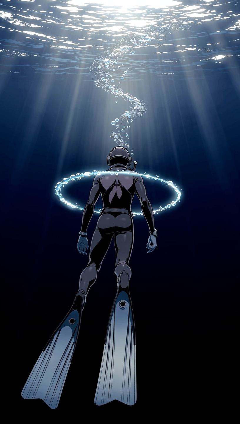 Anime Scuba Diver Deep Ocean