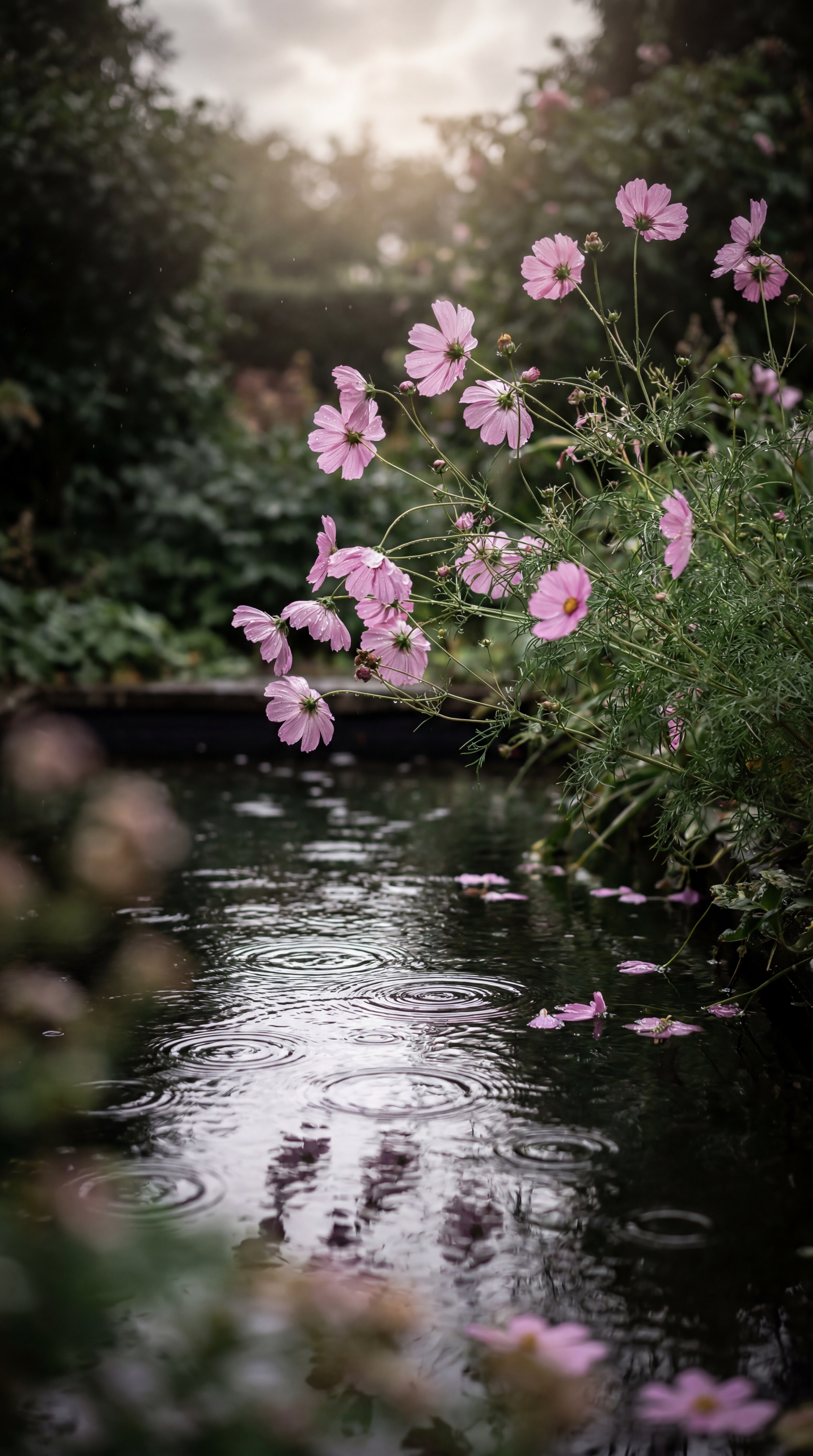 Rain Resting by the Blossoms