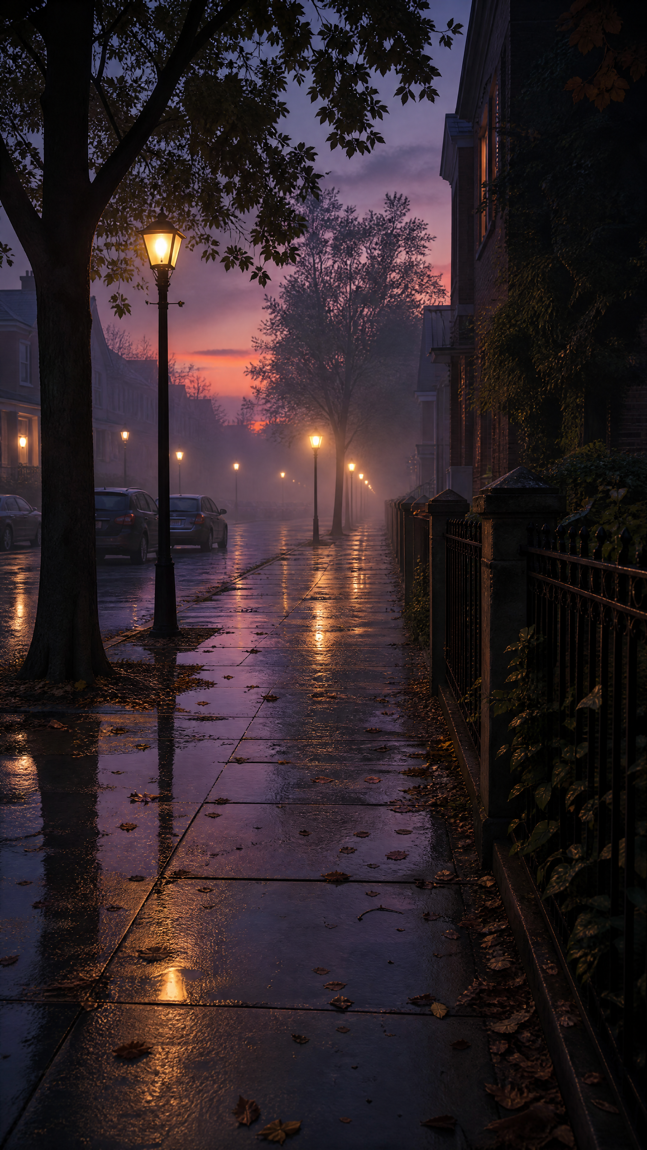 Rain-Soaked Evening Street