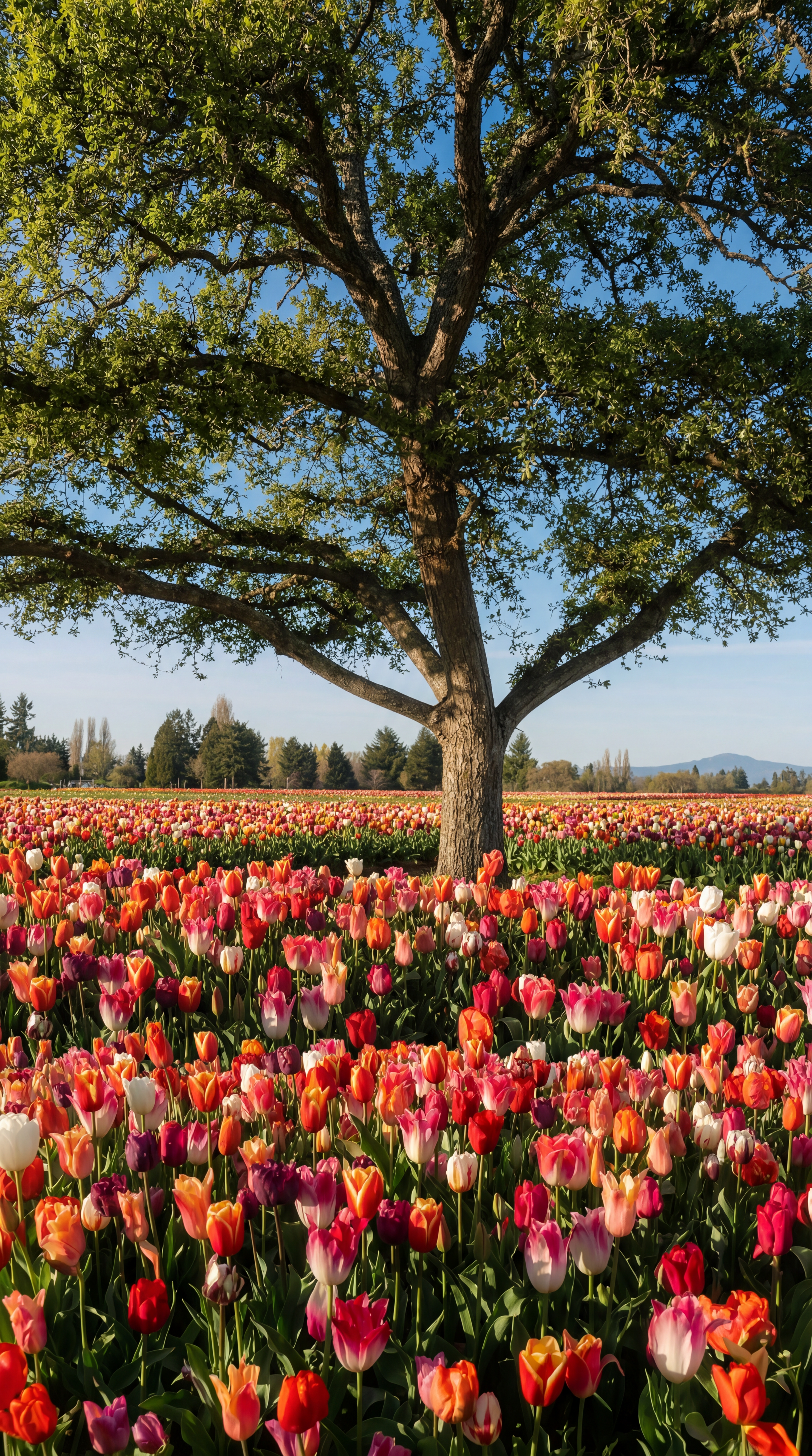 The Tree Among Tulips