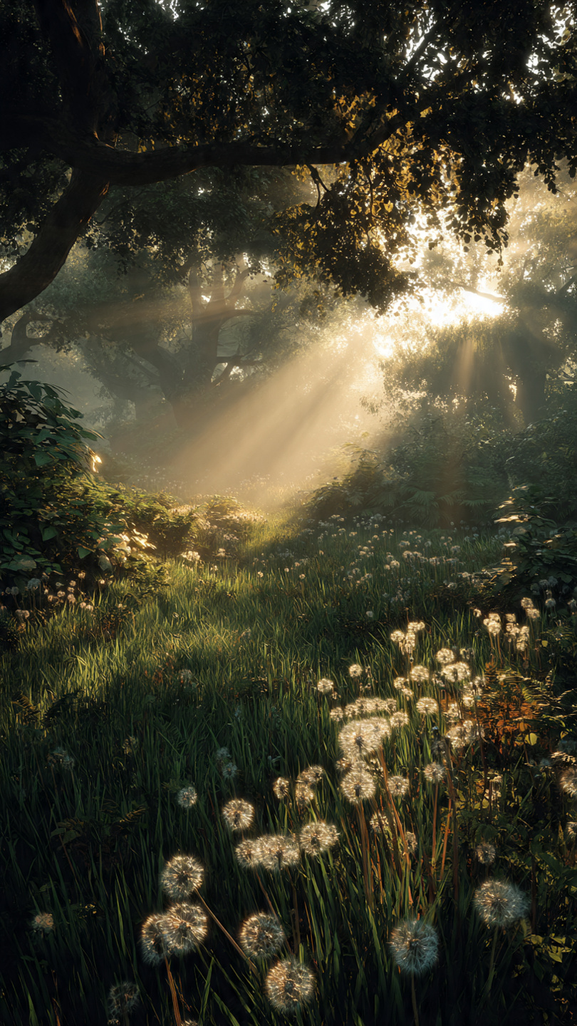 Sunlit Dandelion Forest