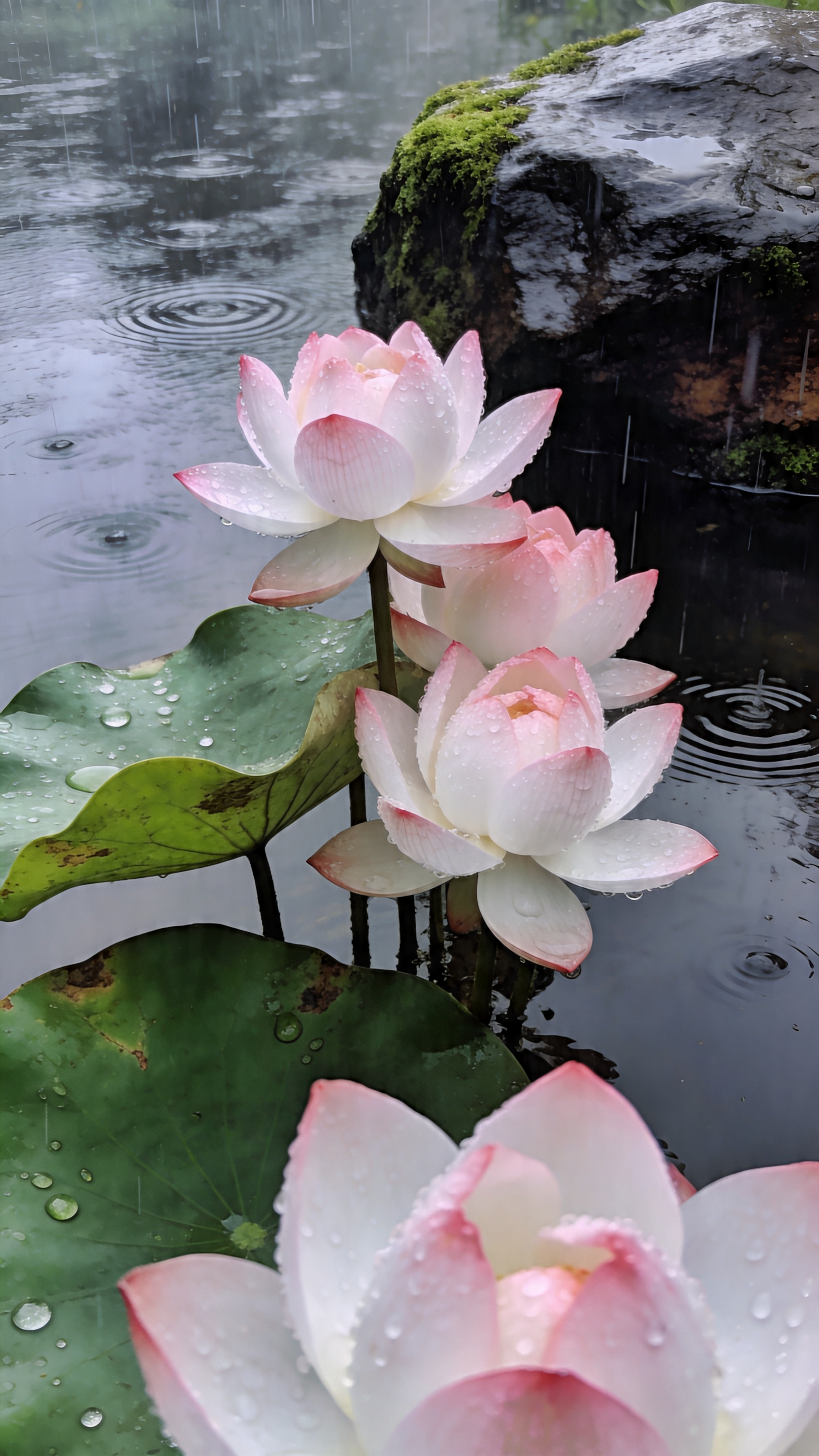 Lotuses Holding the Rain