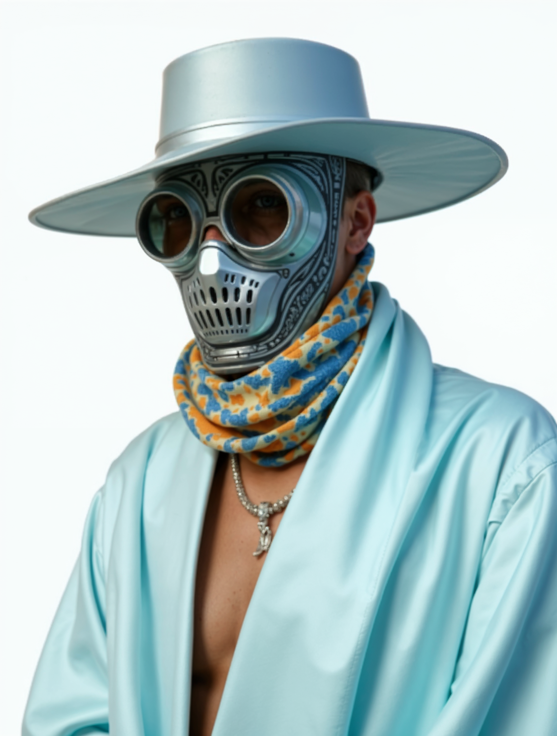Person wearing fashion-futuristic metallic mask