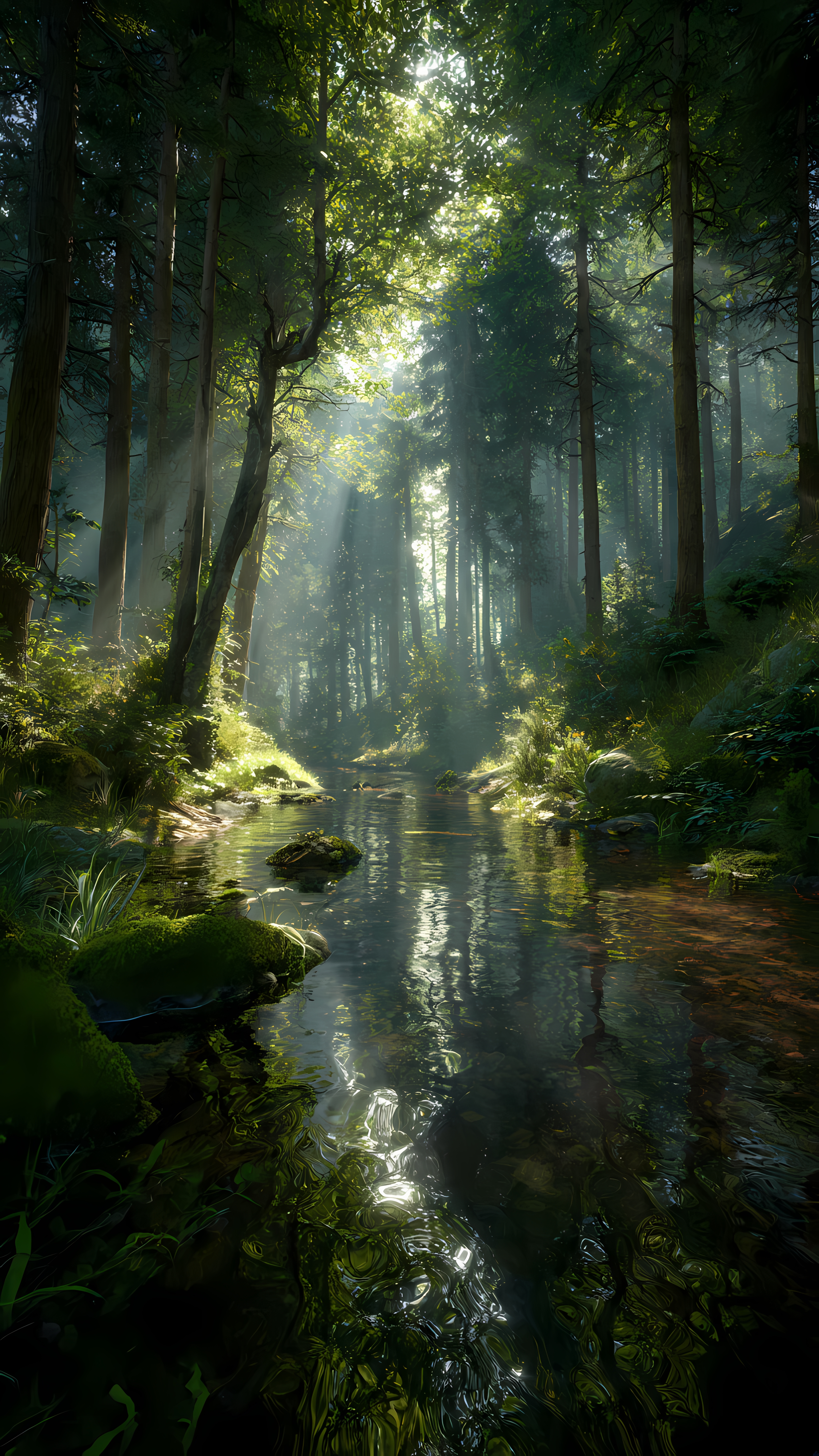Tranquil Sunbeams Upon Ancient River
