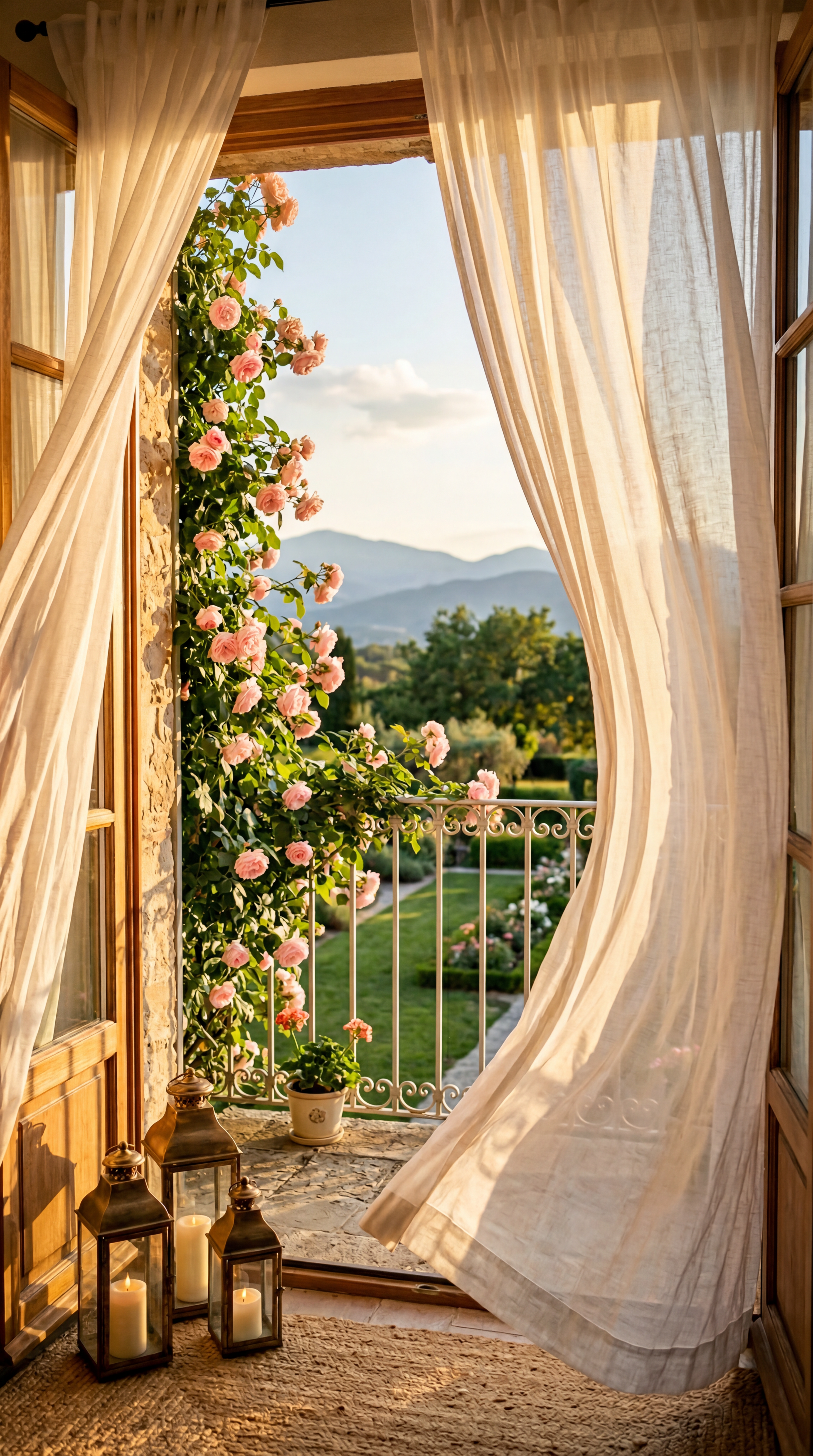 Evening Roses Between the Curtains