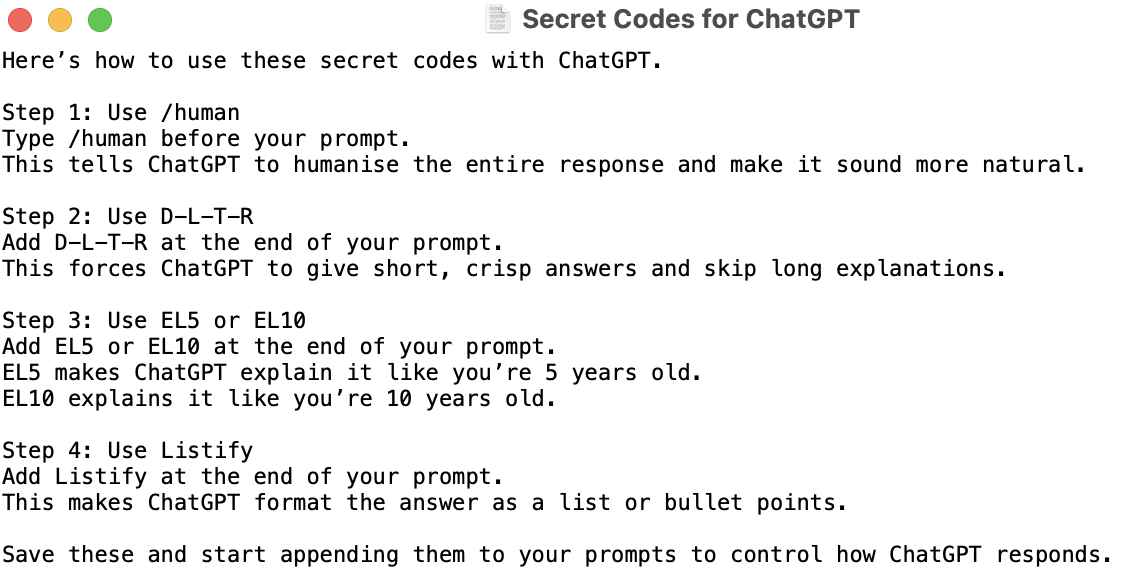 ChatGPT Secret Codes