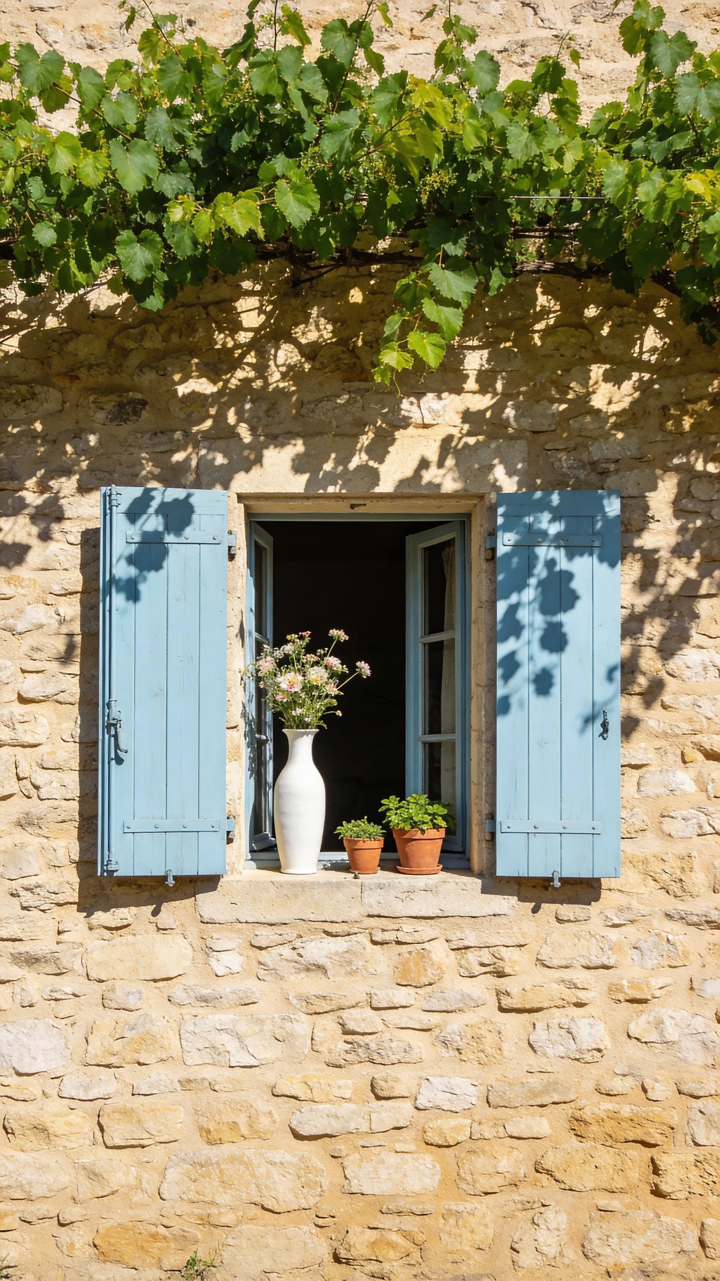 Sunlight Resting Beneath Blue Shutters