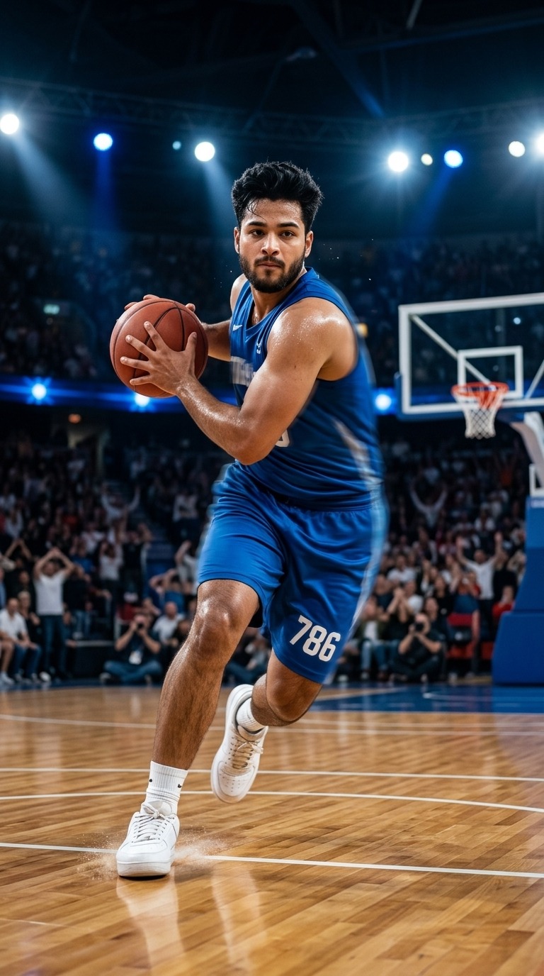 AI Sports Action — Basketball Player Driving Toward the Hoop