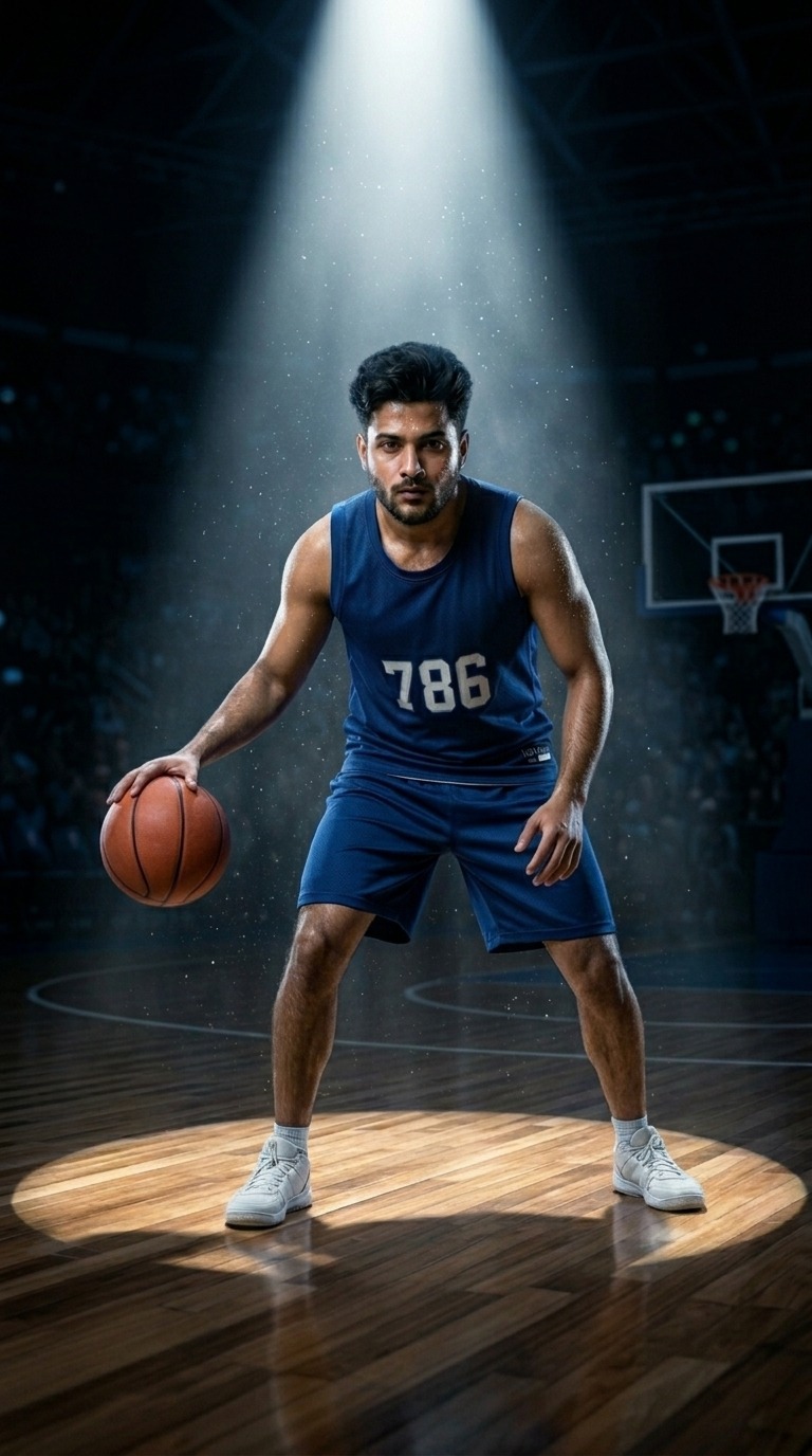 AI Sports Visual — Cinematic Basketball Player Under Spotlight