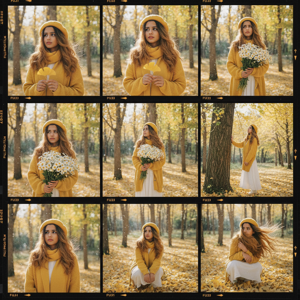 Dreamy Autumn Girl in Yellow Outfit