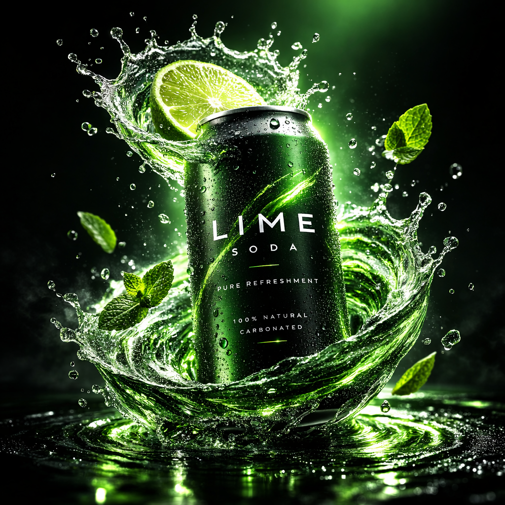 Neon Lime Soda Splash Product Advertisement