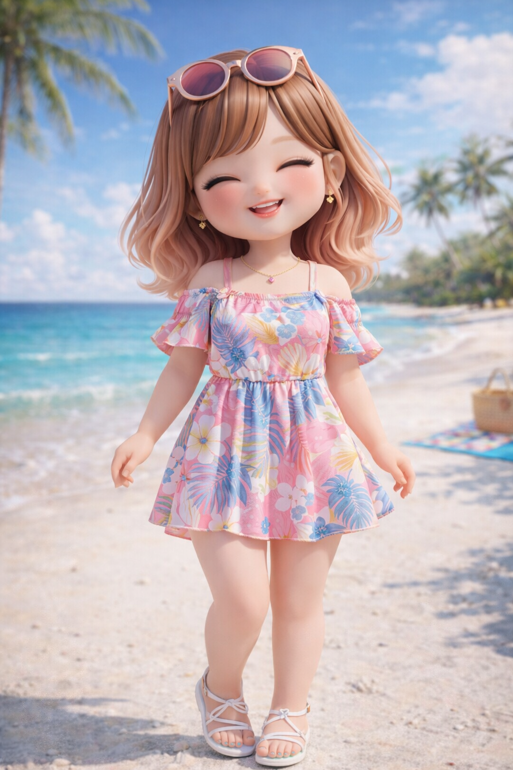 Cute Summer Beach Girl 3D Character Prompt