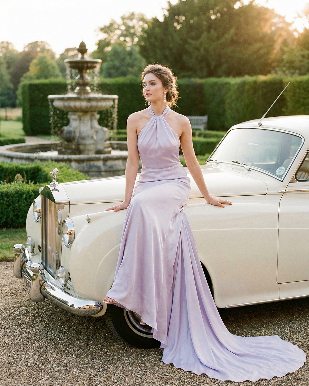 Realistic Model Shot on Traditional Car
